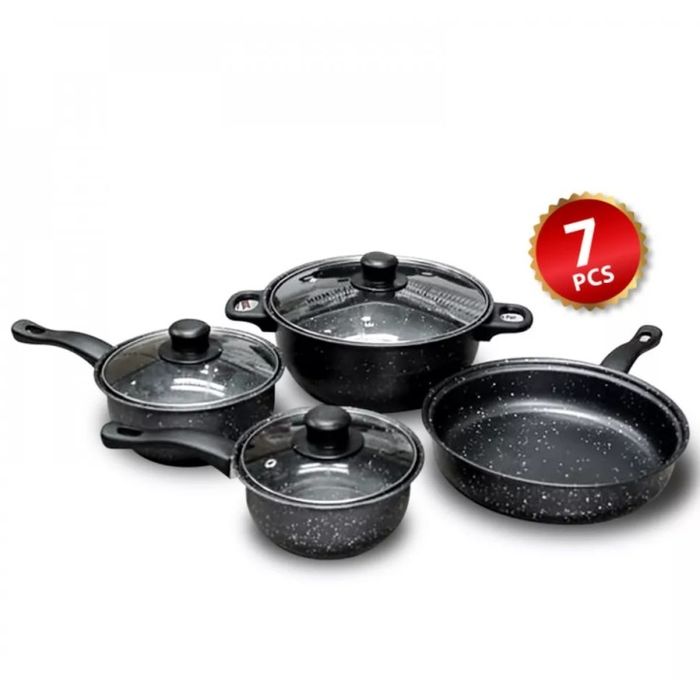 Комплект тенджери от 7 части, Против залепване, Стъклени капаци