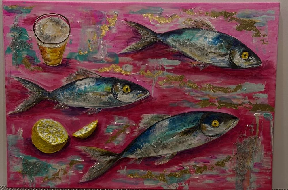 Tablou «summer table» – acrilic, foiță de aur