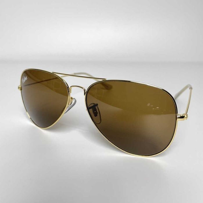 Солнцезащитные стеклянные коричневые очки авиаторы Aviator-gold