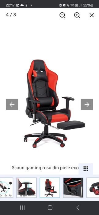 Scaun    gaming   roșu cu negru piele ecologică