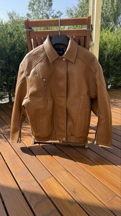 Кожаный бомбер рыжий