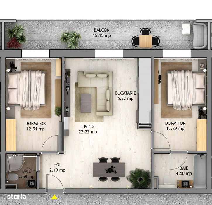 Ap 3 camere dec 65mp utili balcon 15mp Bl 4 Orhideea D-na Stanca