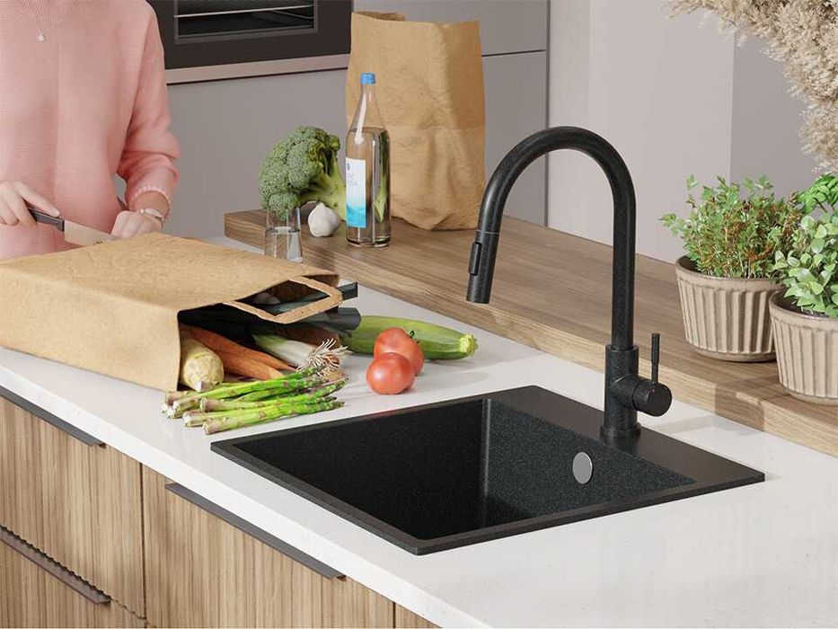 Кухненска Мивка от гранит модел Рига 40 XL 400 x 500 mm - Черна