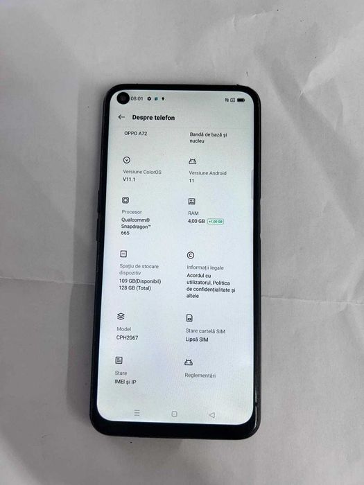 Oppo A72 memorie  128 gb. camere  48/16 mpx