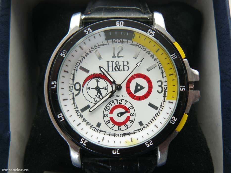 CEAS BARBATI H&B ,SC 05,Nou, Mecanism Quartz,Curea Din Piele Ecologica