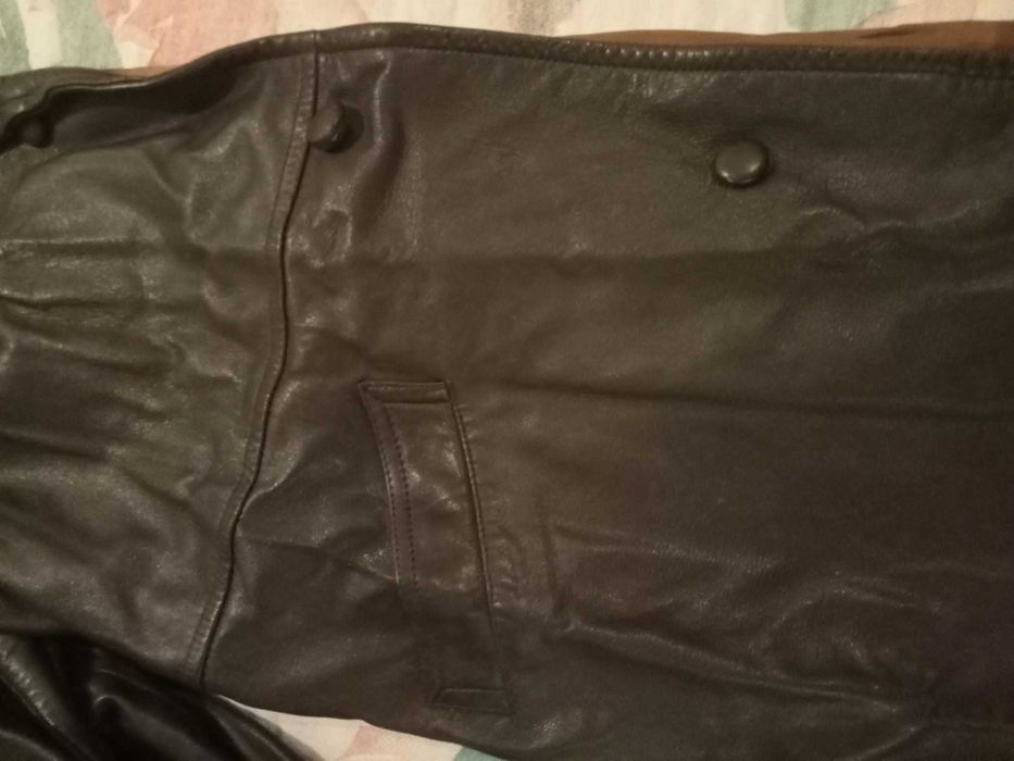 Haină lungă din piele naturală vintage – maro închis