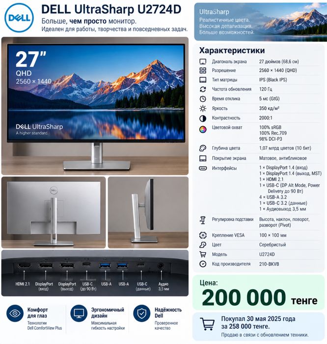 Монитор Dell 27 в идеальном состоянии