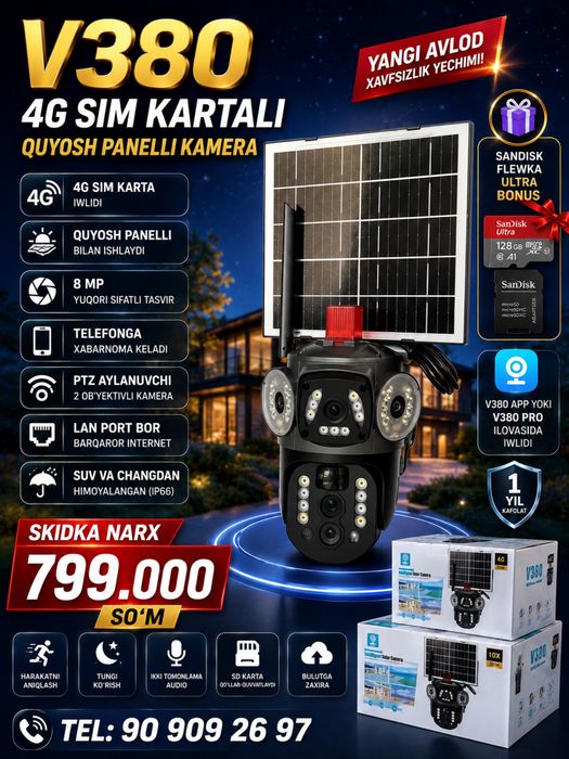 WiFi 4G Quyosh PaneLLi Kamera+128Gb flewka bonus