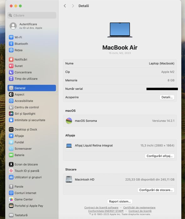 MacBook Air 15 - inch 2023 / Apple M2 / 256 Gb / 8 Gb / Space gray |