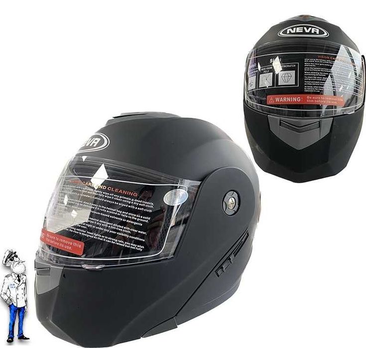 Каска за мотор с очила и визьор, мат или гланц, черна, Модуларна