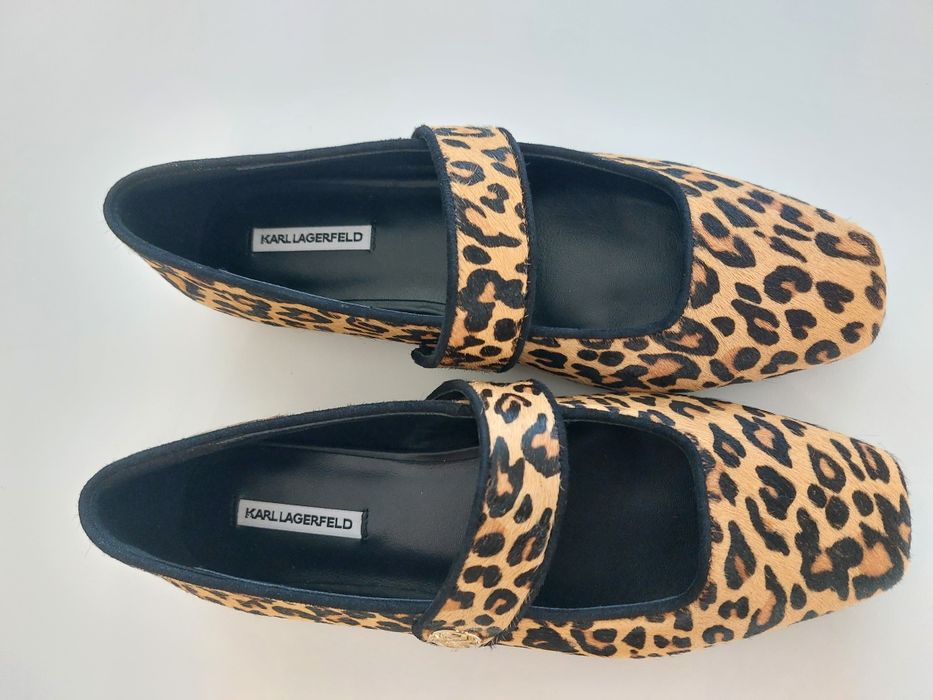Balerini Karl Lagerfeld Konnie Mary Jane leopard, piele naturala noi, marimea 38,