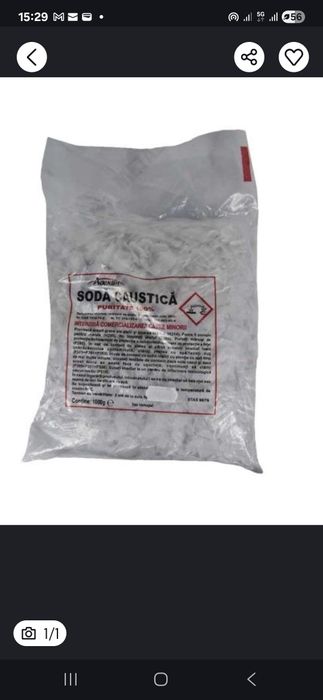 Soda caustica (Hidroxid de sodiu)fulgi 100% pura, 1 kg