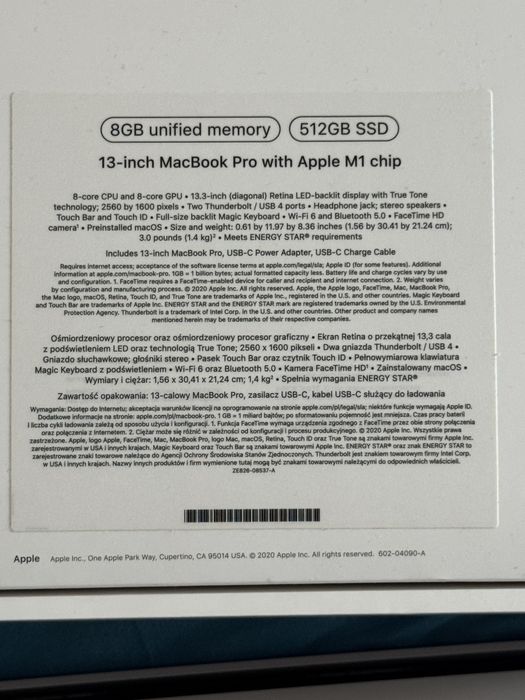 MacBook Pro 13” M1 Space Gray – 8GB RAM / 512GB SSD – Stare excelentă