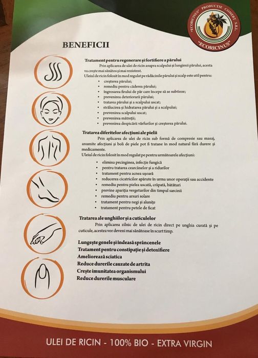 Ulei de ricin natural presat la rece