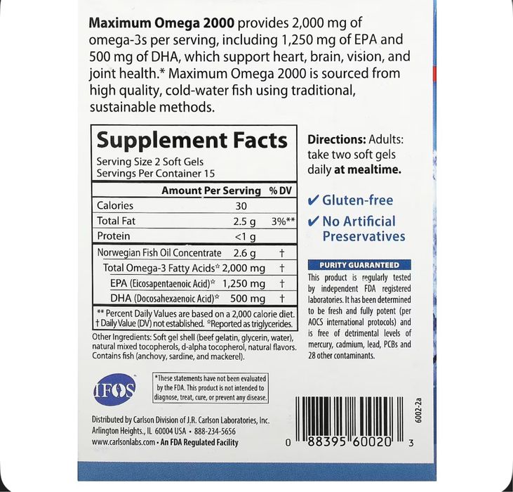 Carlson Maximum Omega 2000 - 15 softgels