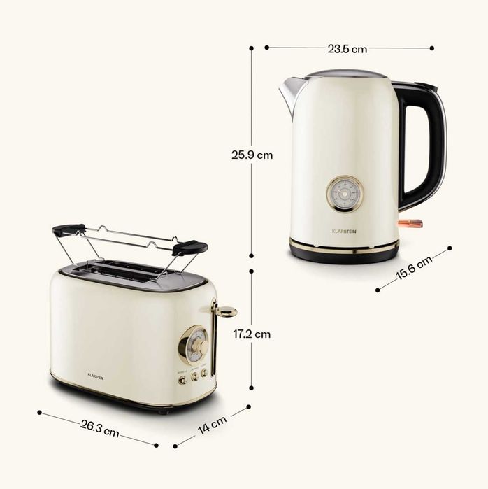 Set mic dejun Klarstein Victoria - Toaster 800W, Fierbător 1.7L, Cafetiera 900W