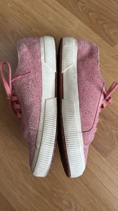 Tenisi Superga, piele intoarsa roz-corai