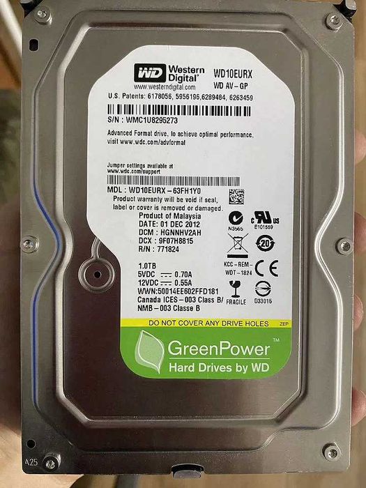 Жёсткий диск HDD 1TB Western Digital "Green" WD10EURX