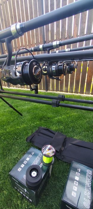 Set Crap,3 Lansete Carbon 3,90m,3 Mulinete Gannet 7000,13 Rulmenti,Rod Pod+Senzori+Swingere+ Fir