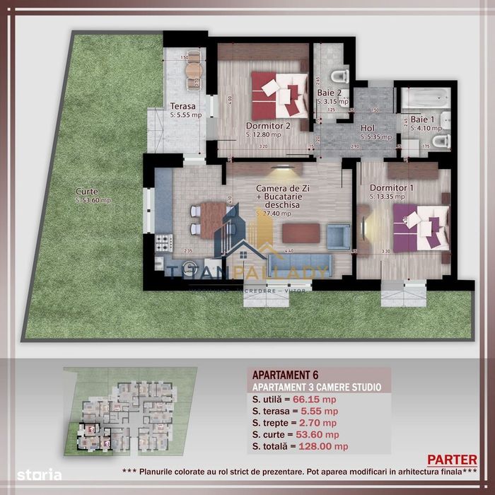 3 Cam-Gradina proprie 55mp,Bloc Boutique,Metrou Teclu-,1/2 Parcare — fotografia 3