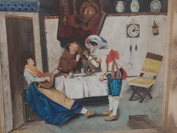 Deosebit tablou interior cu personaje,lucrare semnata de o foarte bună