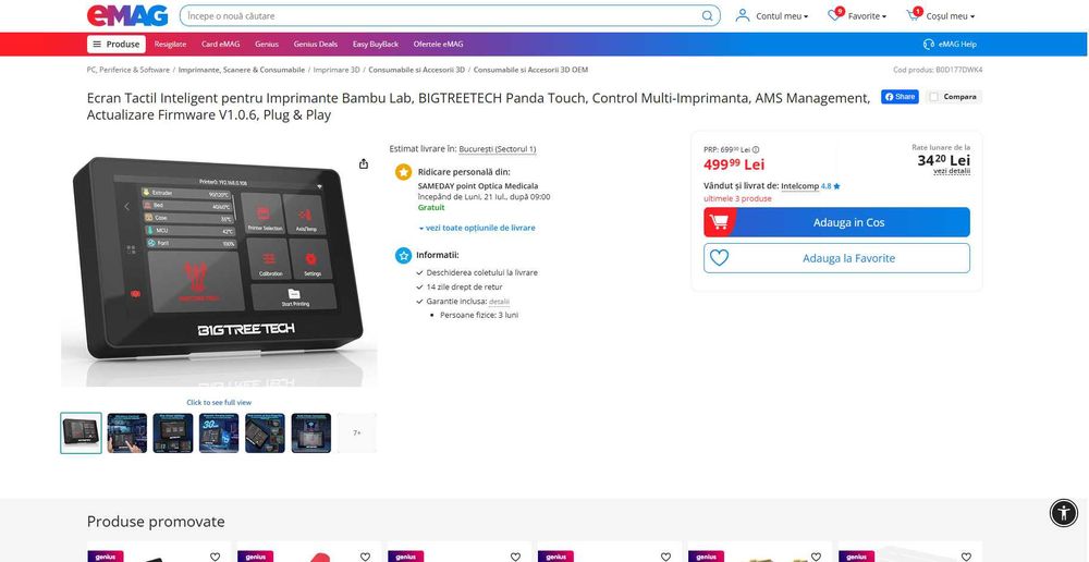 Ecran BIGTREETECH K-Touch pt Creality-K1 MAX/K1C, REDUS de la 400RON