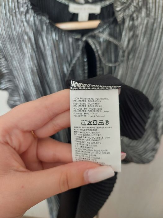 Bluză damă Nice & Chic plisată argintiu metalizat elegantă mărimea M