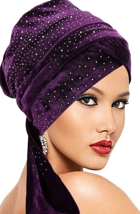 Turban Dama Catifea,Alb,Mov