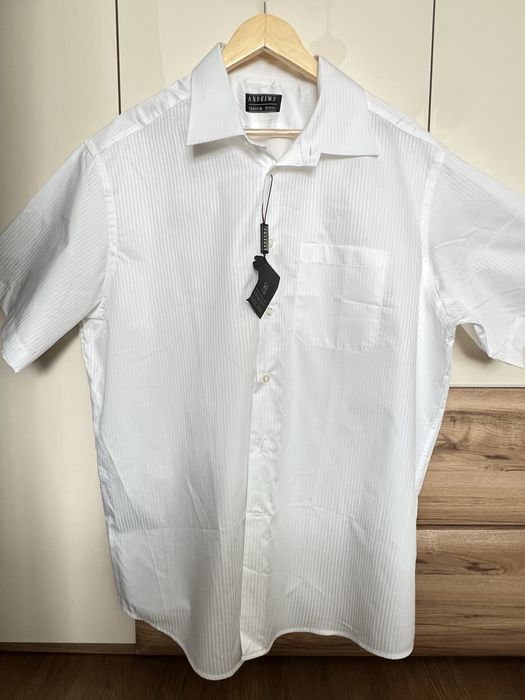 Мъжка риза Andrews, бяла, къс ръкав