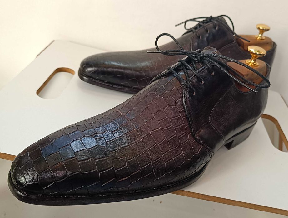 Pantofi de lux 44 44.5 45 Greve NOI lucrati manual piele embosata nat