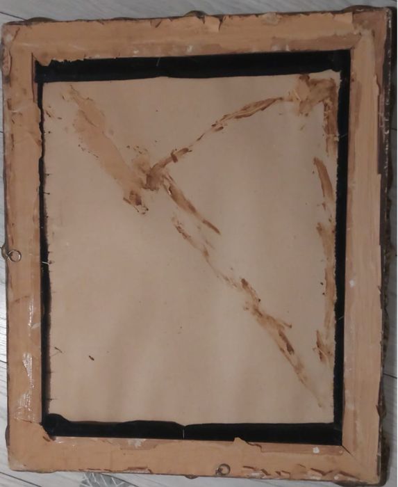 Tablou  Podul peste lac – pictură vintage pe catifea (anii 1950)