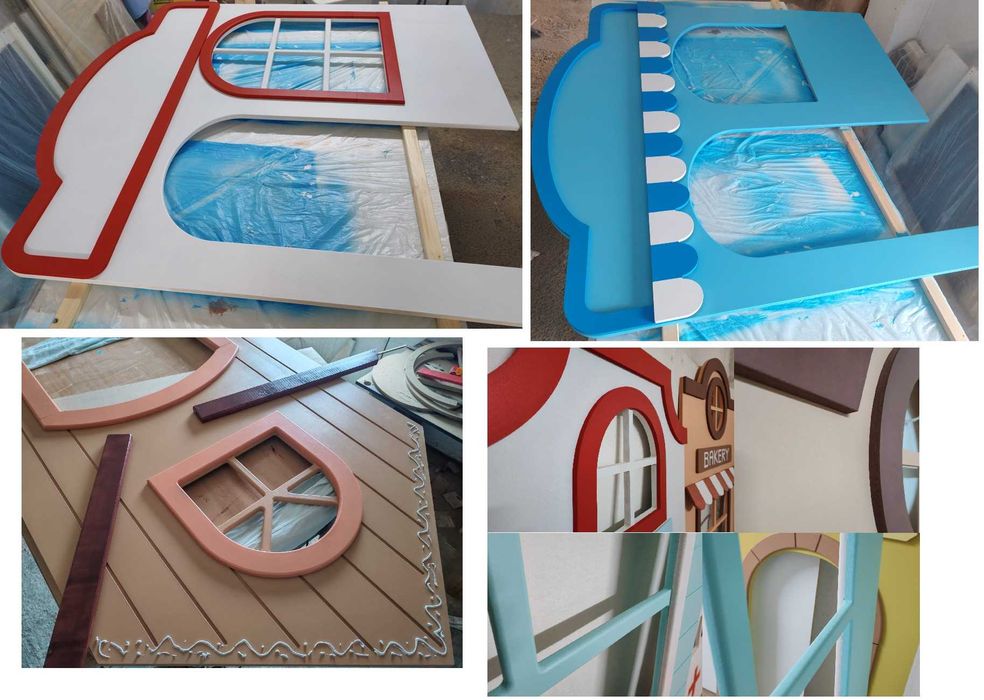 Fațade /casuțe tematice MDF / lemn pentru copii | Wall Art LED | Backdrops evenimente | Candy Bar