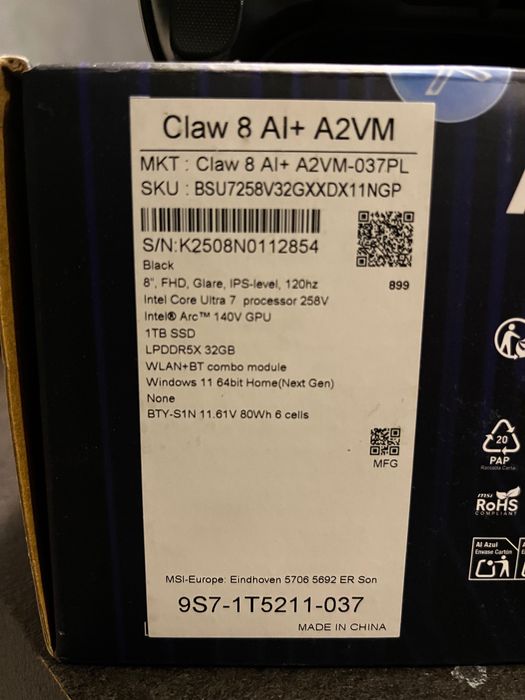 Steam Deck MSI Claw 8аi+