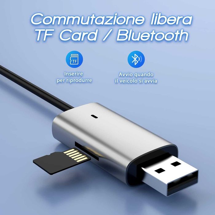 Bluetooth 5.1 приемник с микрофон, TF карта, USB и AUX връзка, за кола