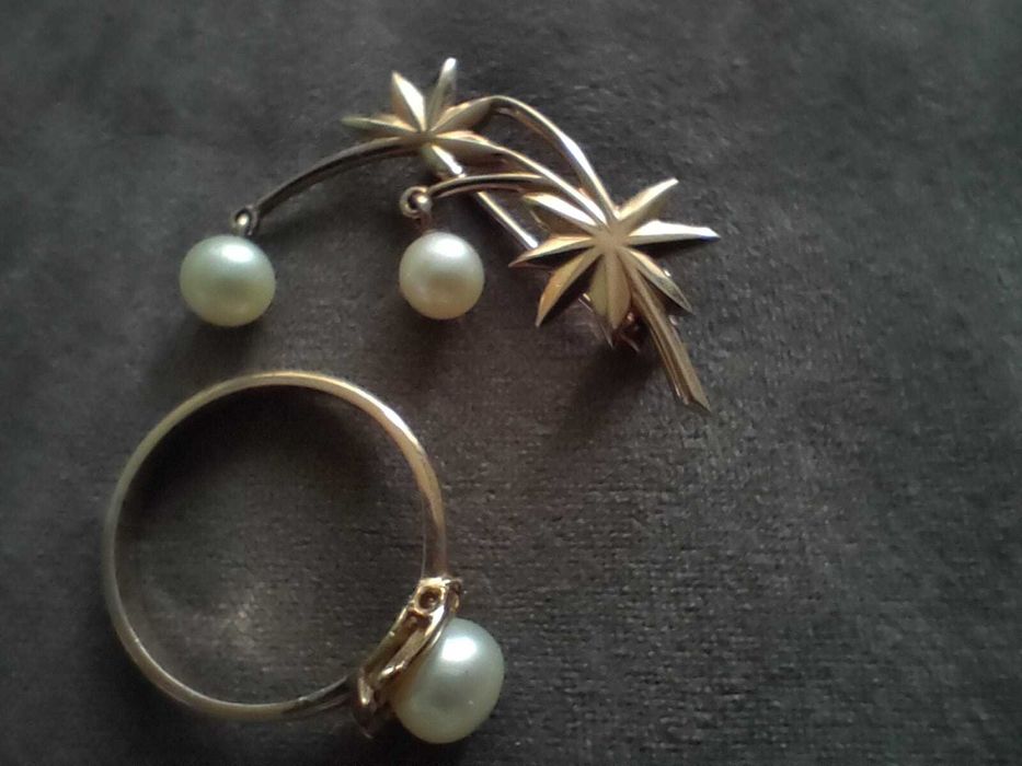 Золото СССР !! *583, гарнитур - брошь и кольцо