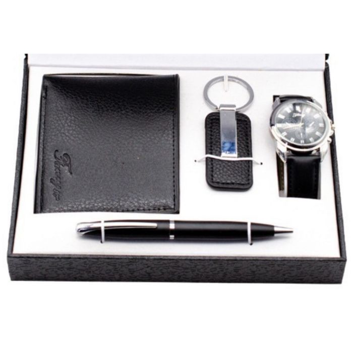 Елегантен мъжки комплект – Часовник, портфейл, химикал и ключодържател