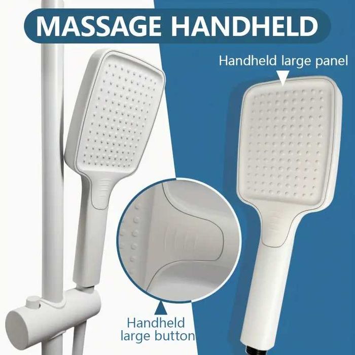 Бяла Душ система с термостатен смесител 4 бутона дисплей функция дъжд