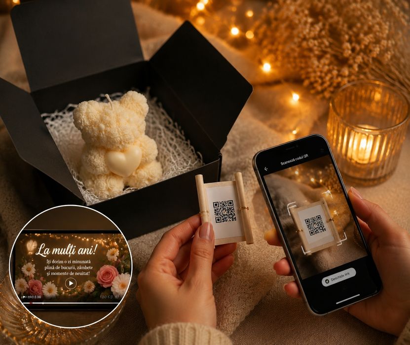 Lumânare handmade personalizată cu mesaj video prin cod QR – un cadou care spune o poveste