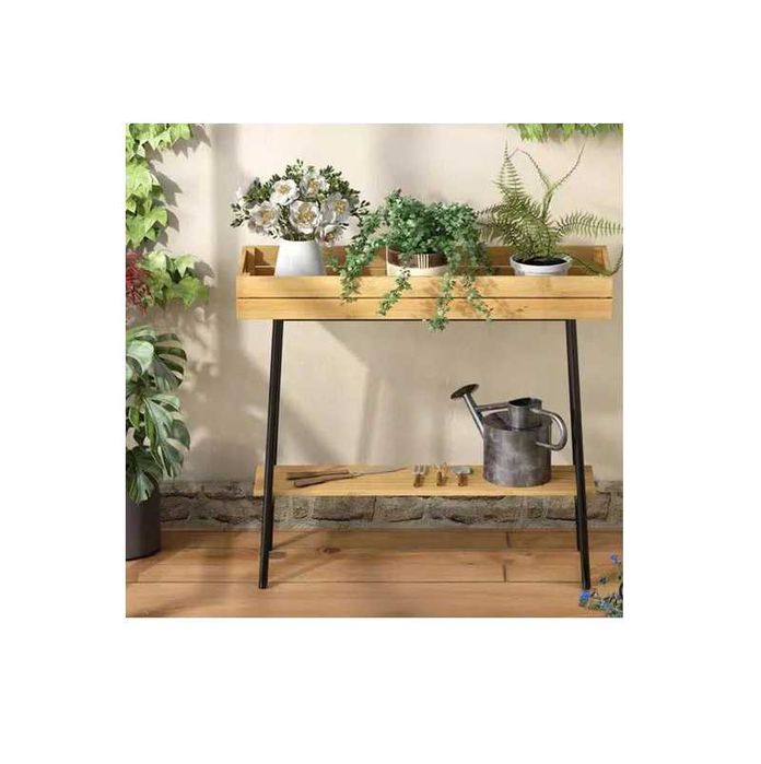 Декоративна стойка за цветя Mercado Trade, С рафт,Метална рамка,Бамбук