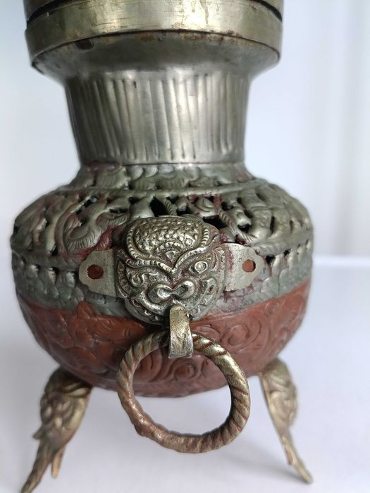 Тибетска, медна , старинна кадилница ,съд за прекадяване на тамян.