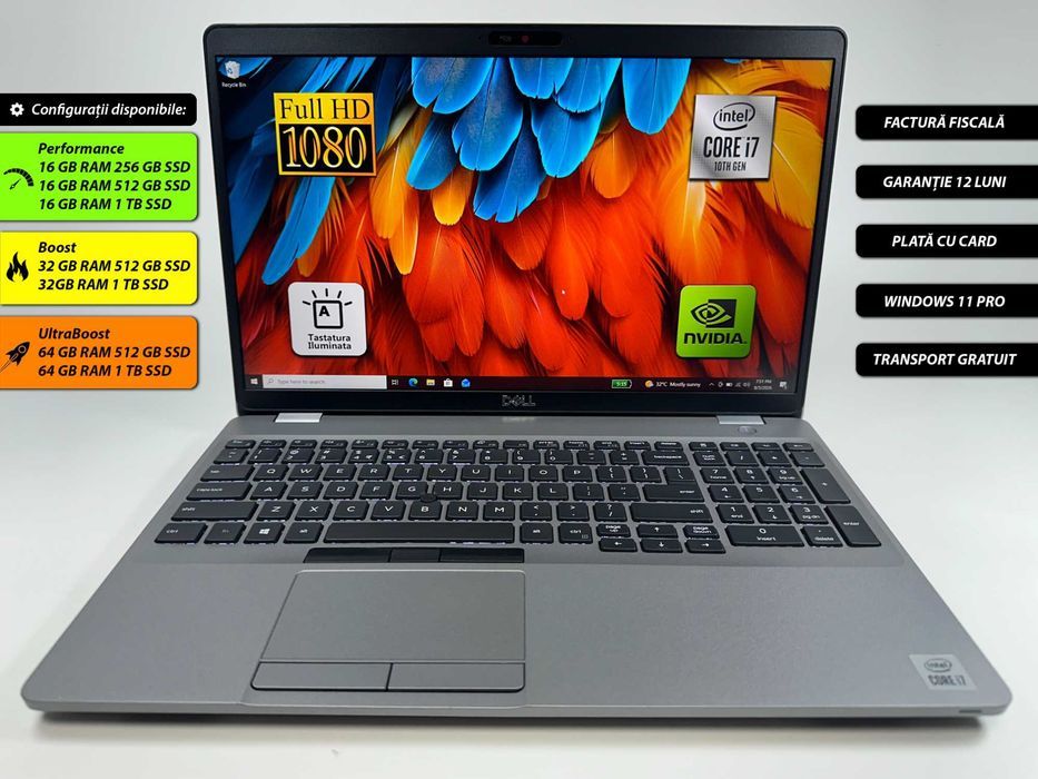 Laptop Dell Precision 3551 Intel i7-10850H 16 gb ram 512 gb ssd Nvidia Quadro P620 15.6 inch Full HD Gama Workstation Win 11 Factura si Garantie 1 an