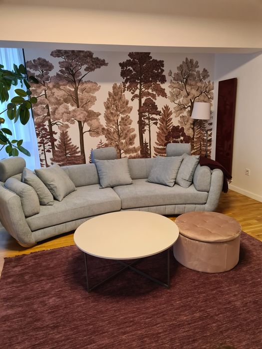 Canapea albastra fixa cu 2 fotolii