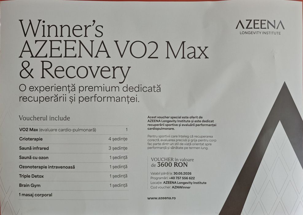 Voucher Premium AZEENA VO2 Max & Recovery – Valoare 3600 RON – super avantajos