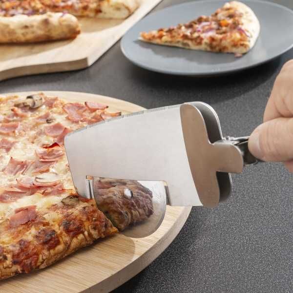 Feliator de pizza 4-in-1 disc de taiere lama zimtata spatula si cleste