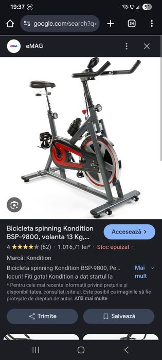 Bicicletă spinning Kondition BSP-9800 ca nouă, volanta 13kg, max 120kg