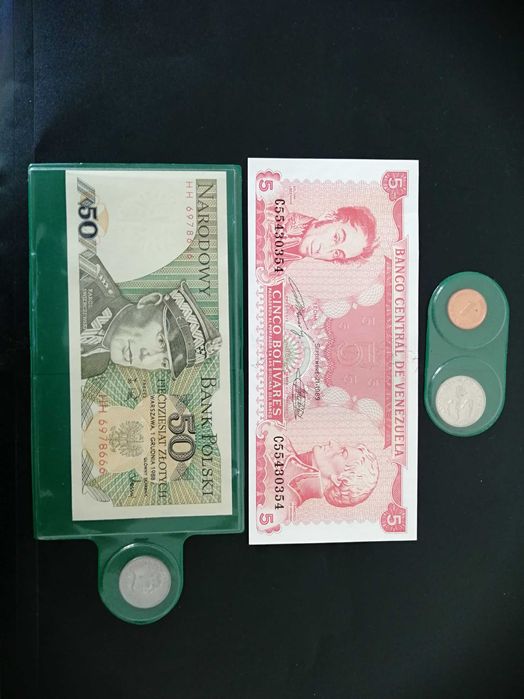 Lot de bancnote si monede colectie Venezuela Rwanda Polonia Uruguai