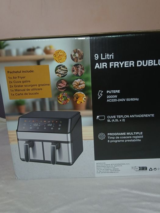Air fryer NOU+Carte de retete.Friteuza dubla cu aer cald