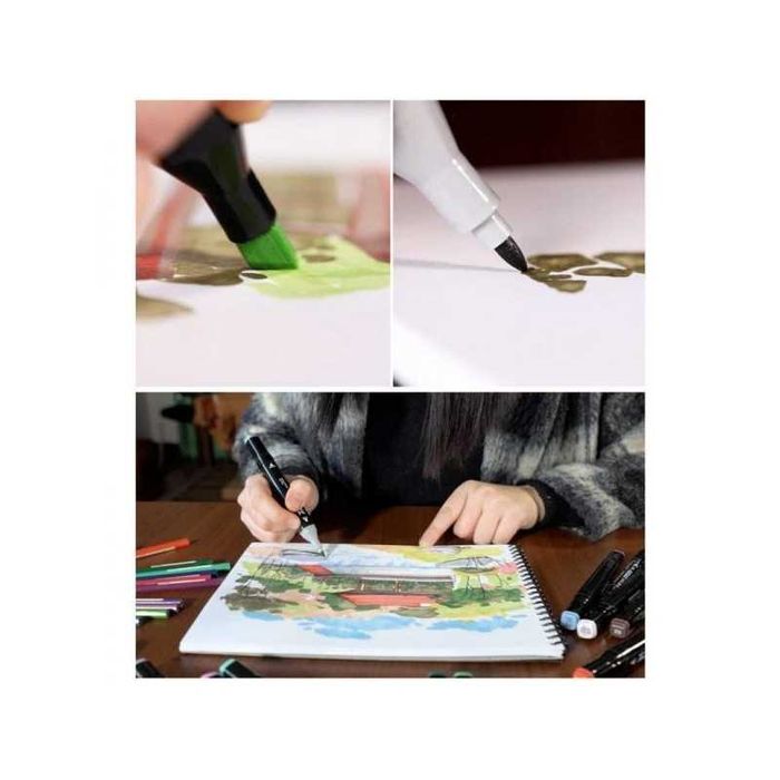 Set 80 carioci cu varf dublu, culori diverse, geanta depozitare