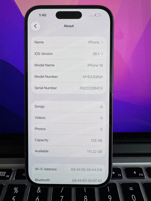 iPhone 16 128GB Pink 98% Battery Health