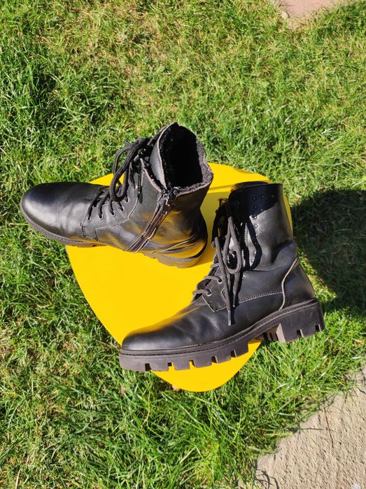 Ghete biker din piele cu blana -38